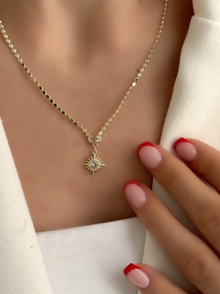 14K Gold Güneş Figürlü Petek Zincir Kolye