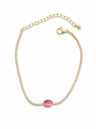 Pembe Taşlı Gold Su Yolu Bileklik