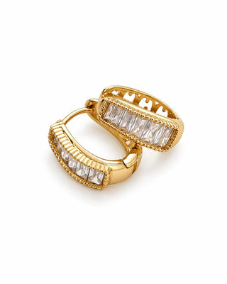14K Gold Kare Taşlı Halka Küpe