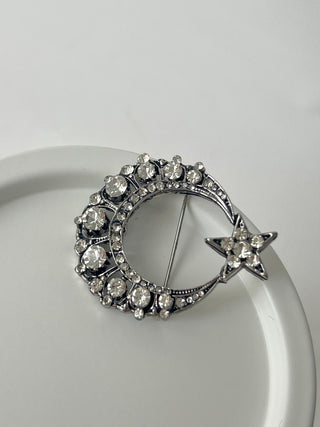 Silver Taşlı Ay Yıldız Broş