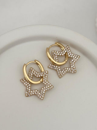 14K Gold Halka Yıldız Küpe