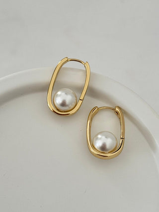 14K Gold İnci Detay Halka Küpe