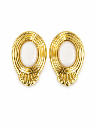 Gold Çerçeve Beyaz Mineli Küpe