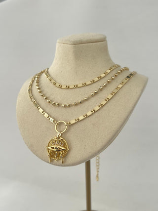 Üçlü Set Göz Detay Desenli Zincir kolye