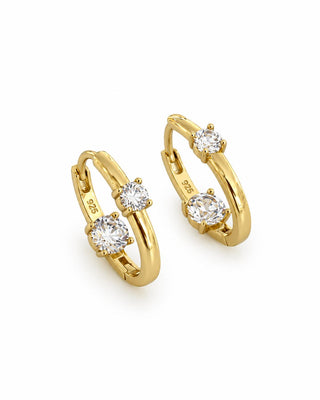 14K Gold Çift Taşlı Minimal Halka Küpe