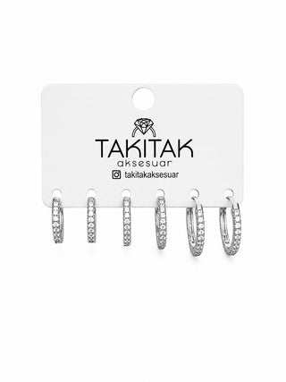 Silver İnce Form Taşlı 6lı Set Küpe