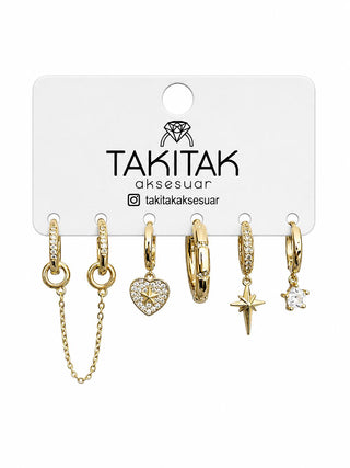 Gold Kutup Yıldızı Detay 6lı Set Küpe
