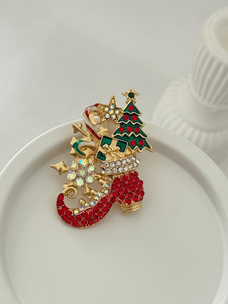 Kırmızı Taşlı Yeni Yıl Kızak Broş