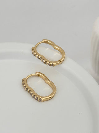 14K Gold Oval Desen Taşlı Küpe