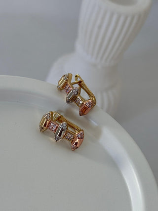 14K Gold Üç Renk Taşlı Küpe