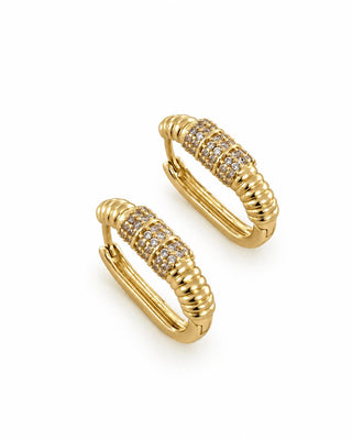 14K Gold Taş Çizgi Detay Halka Küpe