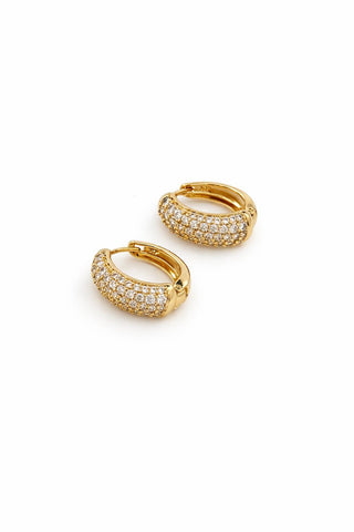 Gold Taşlı Minimal Halka Küpe