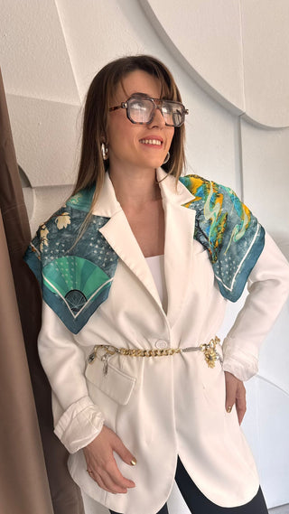 Turkuaz Mix Desenli Fular