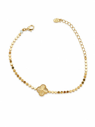 Gold Petek Desen Zincir Yonca Bileklik
