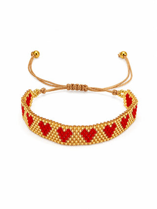 Gold Kırmızı Kalp Miyuki Bileklik