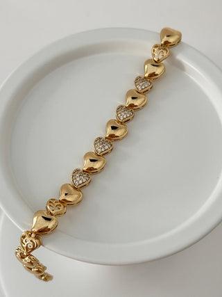 14K Gold Taşlı Kalp Bileklik