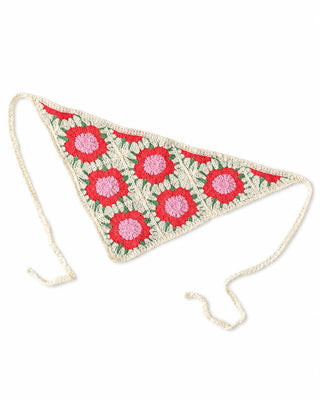 Pembe Çiçek Desen Üçgen Örme İthal Bandana