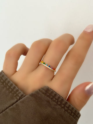 Renkli Boncuk Detay İnce Form Yüzük