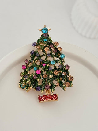 Renkli Taşlı Yeni Yıl Ağacı Broş