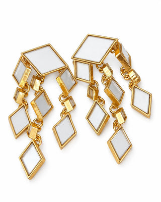 Gold Ayna Desen Sarkıt Küpe