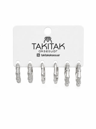 Silver Bambu Desen 6lı Set Küpe
