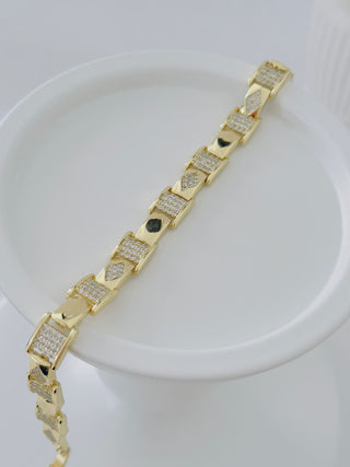 14K Gold Petek Desen Taşlı Bileklik