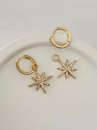 14K Gold Taşlı Kutup Yıldızı Küpe