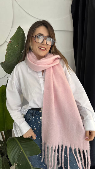 Pembe Püsküllü Puf Şal