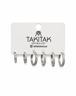Silver Kare Desenli 6lı Set Küpe