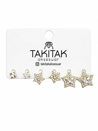Gold Yıldız 6lı Set Küpe