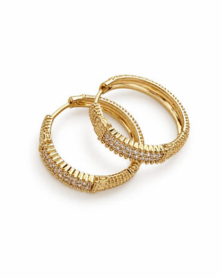 14K Gold Kare Desenli Halka Küpe