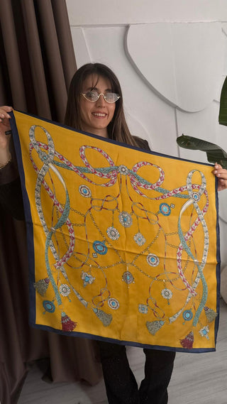 Sarı Desenli Fular 70X70