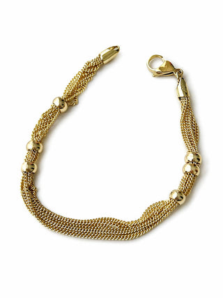 14K Gold Hasır Örgü Topçuk Detay Bileklik