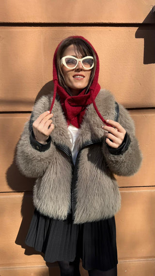 Bordo Yünlü Düğme Detay Balaklava