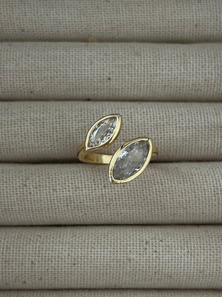 Gold İkili Oval Taşlı Ayarlanabilir Yüzük