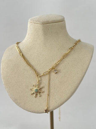 14K Gold Güneş Yıldız Charm Kolye