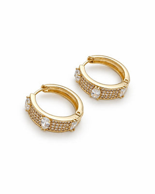 14K Gold Minimal Taş Detay Halka Küpe