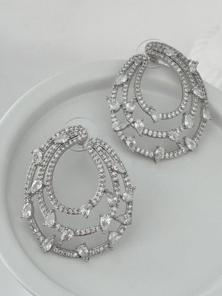Silver Zirkon Damla Taşlı Sarmal Desen Abiye Küpe