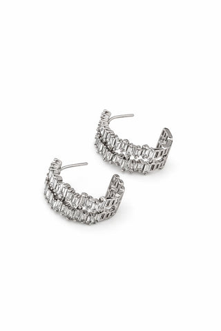 Kare Taşlı Silver Halka Küpe