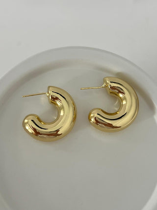 Gold Minimal Bombeli Halka Küpe
