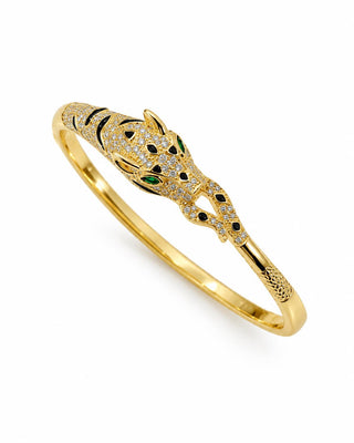 14K Gold Marka Model Taşlı Kaplan Kelepçe