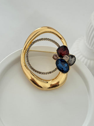 Tasarım Taşlı Oval Desen Plaka Broş