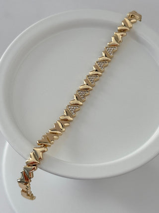 14K Gold Çift Renk Taşlı Kalp Bileklik