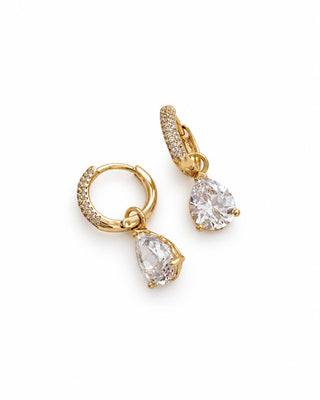 14K Gold Damla Form Taşlı Halka Küpe