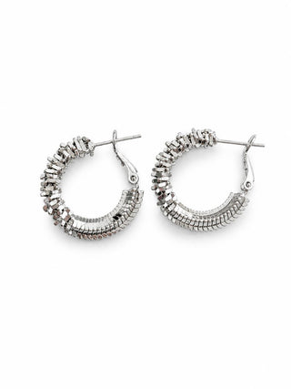 Silver Yarı Tırtık Desen Halka Küpe
