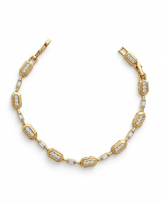 14K Gold Kare Desen Taş Detay Bileklik
