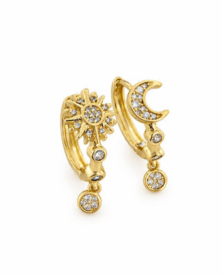 14K Gold Tasarım Güneş Ay Küpe