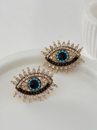 Tasarım Mavi Boncuk Detay Göz Küpe