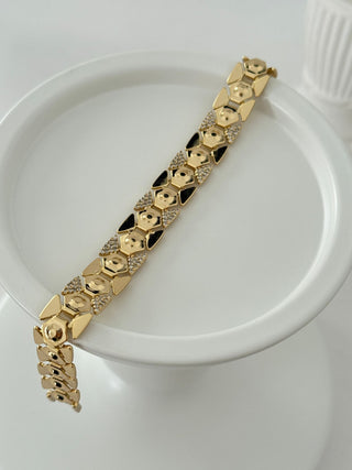 14K Gold Yarı Taşlı Beşgen Desen Bileklik