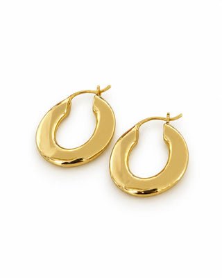 14K Gold Oval Plaka Form Halka Küpe